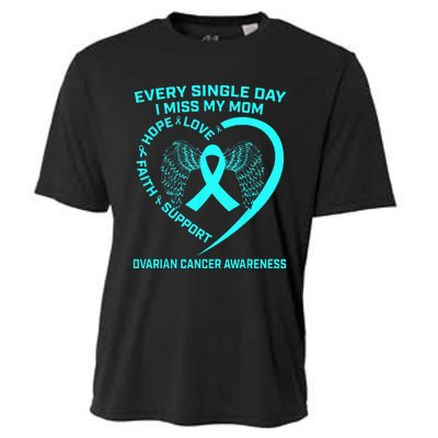 Teal Ribbon In Memory Of My Mom Ovarian Cancer Awareness Cooling Performance Crew T-Shirt