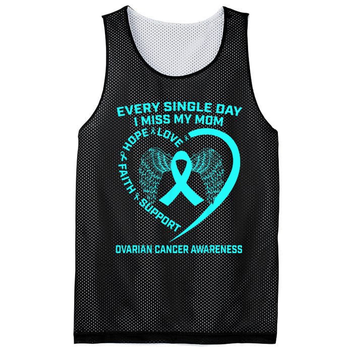 Teal Ribbon In Memory Of My Mom Ovarian Cancer Awareness Mesh Reversible Basketball Jersey Tank