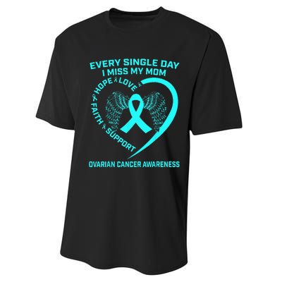 Teal Ribbon In Memory Of My Mom Ovarian Cancer Awareness Performance Sprint T-Shirt