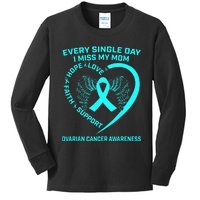 Teal Ribbon In Memory Of My Mom Ovarian Cancer Awareness Kids Long Sleeve Shirt