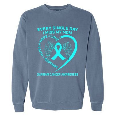 Teal Ribbon In Memory Of My Mom Ovarian Cancer Awareness Garment-Dyed Sweatshirt