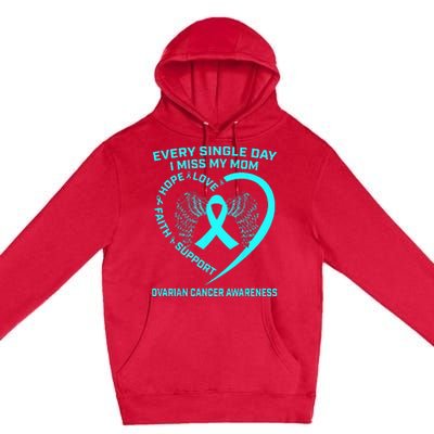 Teal Ribbon In Memory Of My Mom Ovarian Cancer Awareness Premium Pullover Hoodie