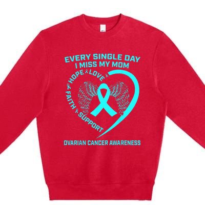 Teal Ribbon In Memory Of My Mom Ovarian Cancer Awareness Premium Crewneck Sweatshirt