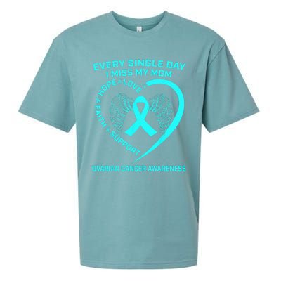 Teal Ribbon In Memory Of My Mom Ovarian Cancer Awareness Sueded Cloud Jersey T-Shirt