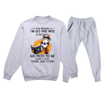 The Reason IM Old And Wise Is Because God Protected Me Premium Crewneck Sweatsuit Set