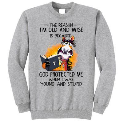 The Reason IM Old And Wise Is Because God Protected Me Tall Sweatshirt