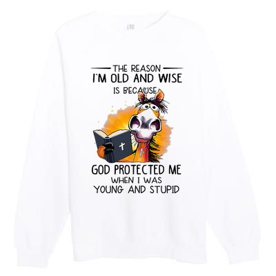 The Reason IM Old And Wise Is Because God Protected Me Premium Crewneck Sweatshirt