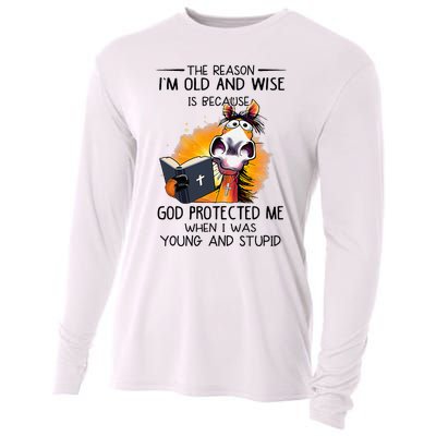 The Reason IM Old And Wise Is Because God Protected Me Cooling Performance Long Sleeve Crew