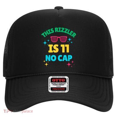 This Rizzler Is 11 Birthday Eleven 11 Birthday High Crown Mesh Back Trucker Hat