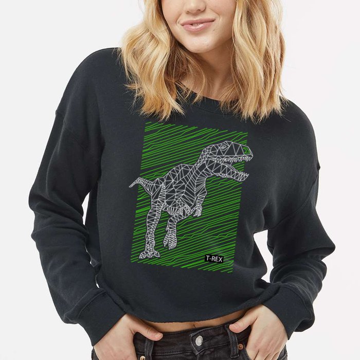 T Rex Illustration Cropped Pullover Crew