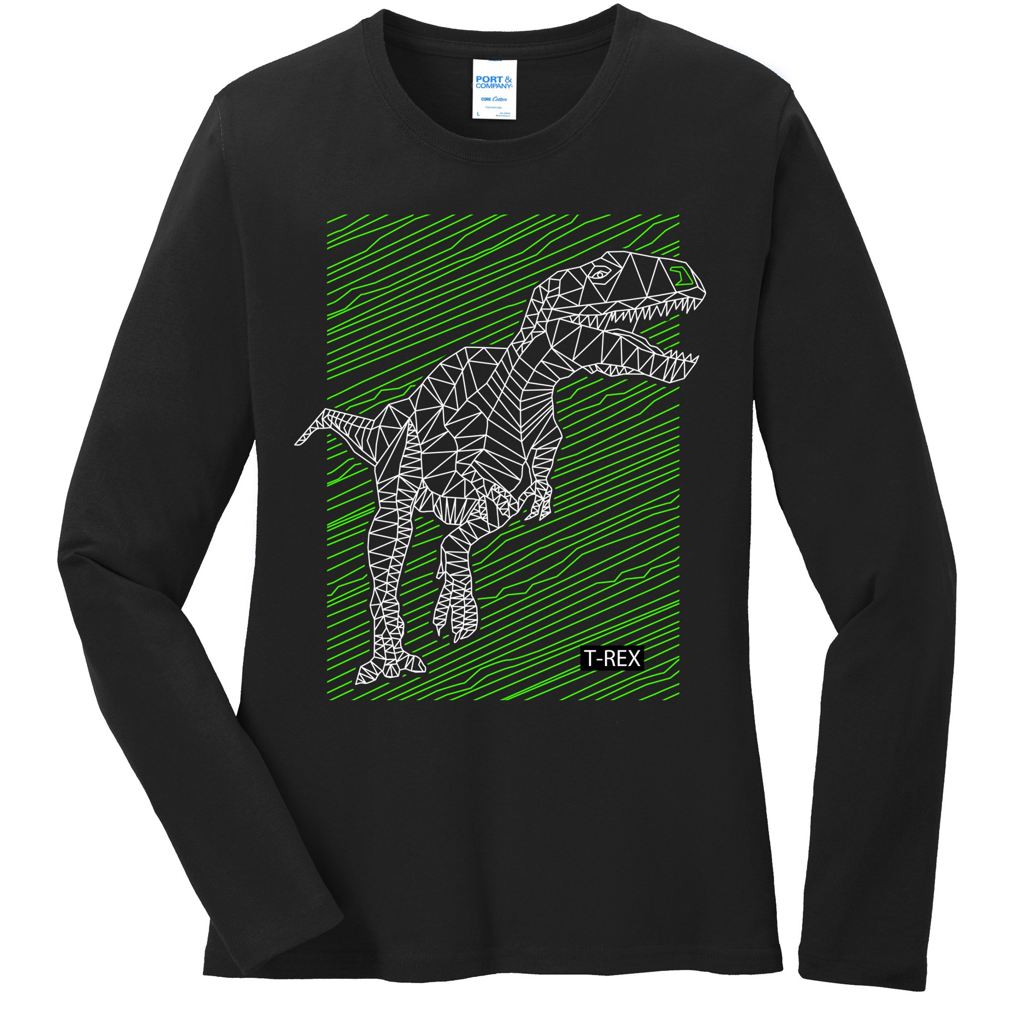 T Rex Illustration Ladies Long Sleeve Shirt