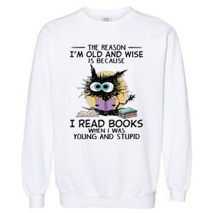 The Reason Im Old And Wise Is Because I Read Books Cat Garment-Dyed Sweatshirt