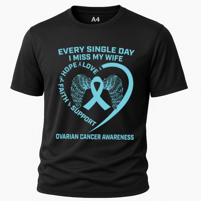 Teal Ribbon In Memory Of My Wife Ovarian Cancer Awareness Cooling Performance Crew T-Shirt