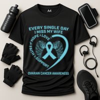 Teal Ribbon In Memory Of My Wife Ovarian Cancer Awareness Cooling Performance Crew T-Shirt