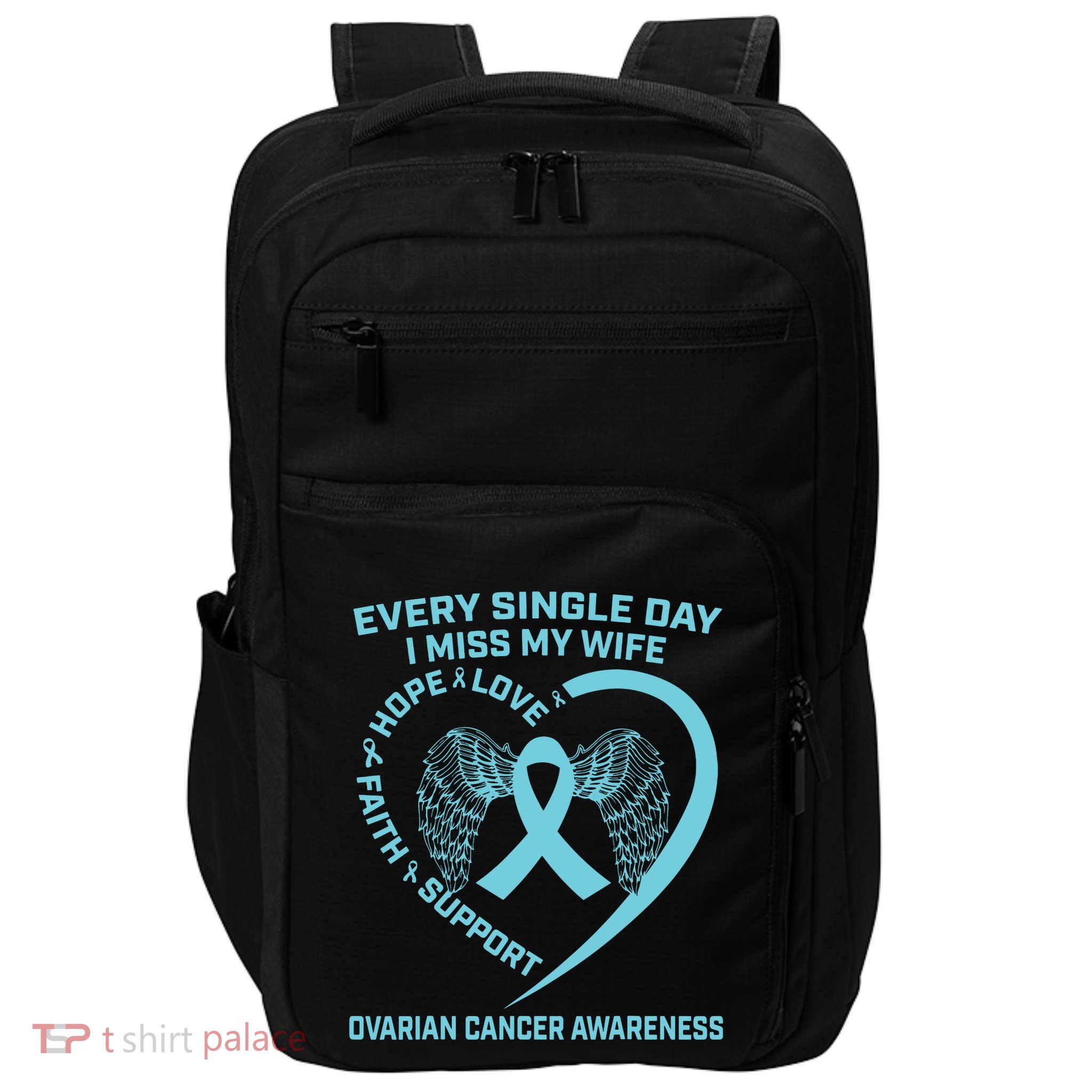 Teal Ribbon In Memory Of My Wife Ovarian Cancer Awareness Impact Tech Backpack