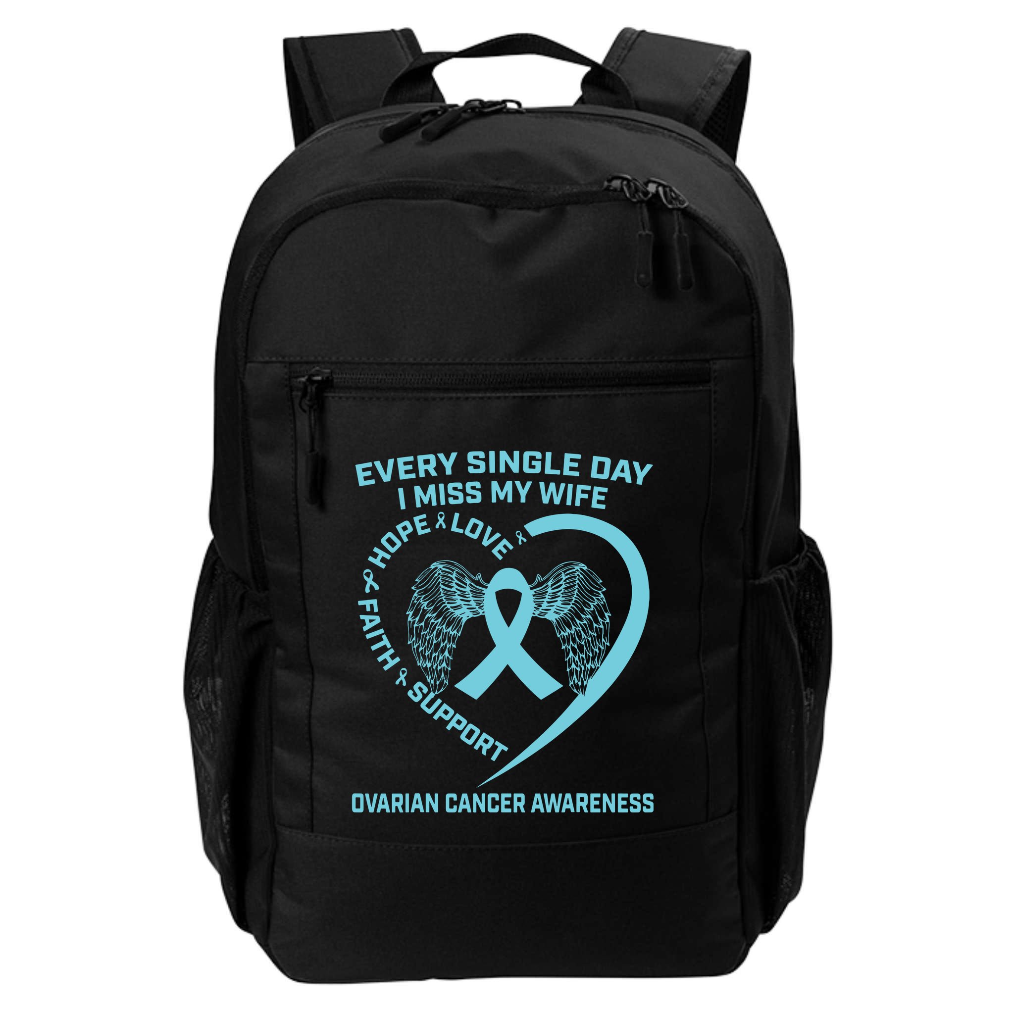 Teal Ribbon In Memory Of My Wife Ovarian Cancer Awareness Backpack