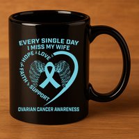 Teal Ribbon In Memory Of My Wife Ovarian Cancer Awareness 11oz C Handle Ceramic Mug