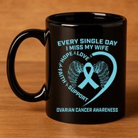 Teal Ribbon In Memory Of My Wife Ovarian Cancer Awareness 11oz C Handle Ceramic Mug