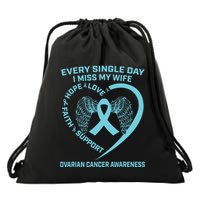 Teal Ribbon In Memory Of My Wife Ovarian Cancer Awareness Drawstring Bag
