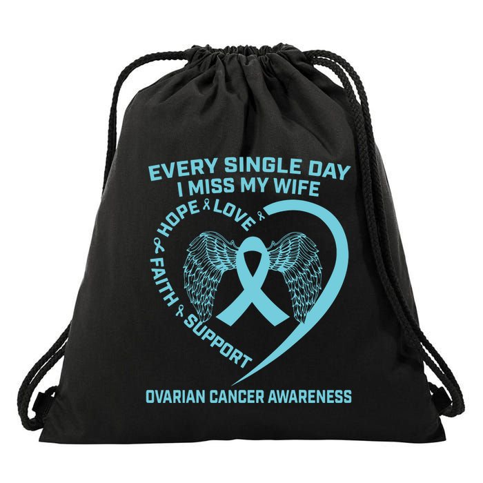 Teal Ribbon In Memory Of My Wife Ovarian Cancer Awareness Drawstring Bag