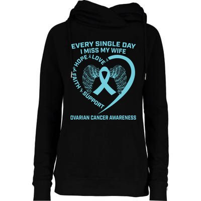 Teal Ribbon In Memory Of My Wife Ovarian Cancer Awareness Womens Funnel Neck Pullover Hood