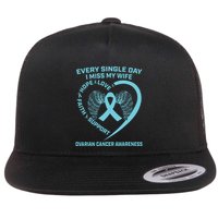 Teal Ribbon In Memory Of My Wife Ovarian Cancer Awareness Flat Bill Trucker Hat