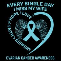 Teal Ribbon In Memory Of My Wife Ovarian Cancer Awareness Flat Bill Trucker Hat