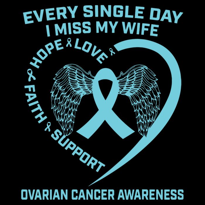 Teal Ribbon In Memory Of My Wife Ovarian Cancer Awareness Flat Bill Trucker Hat