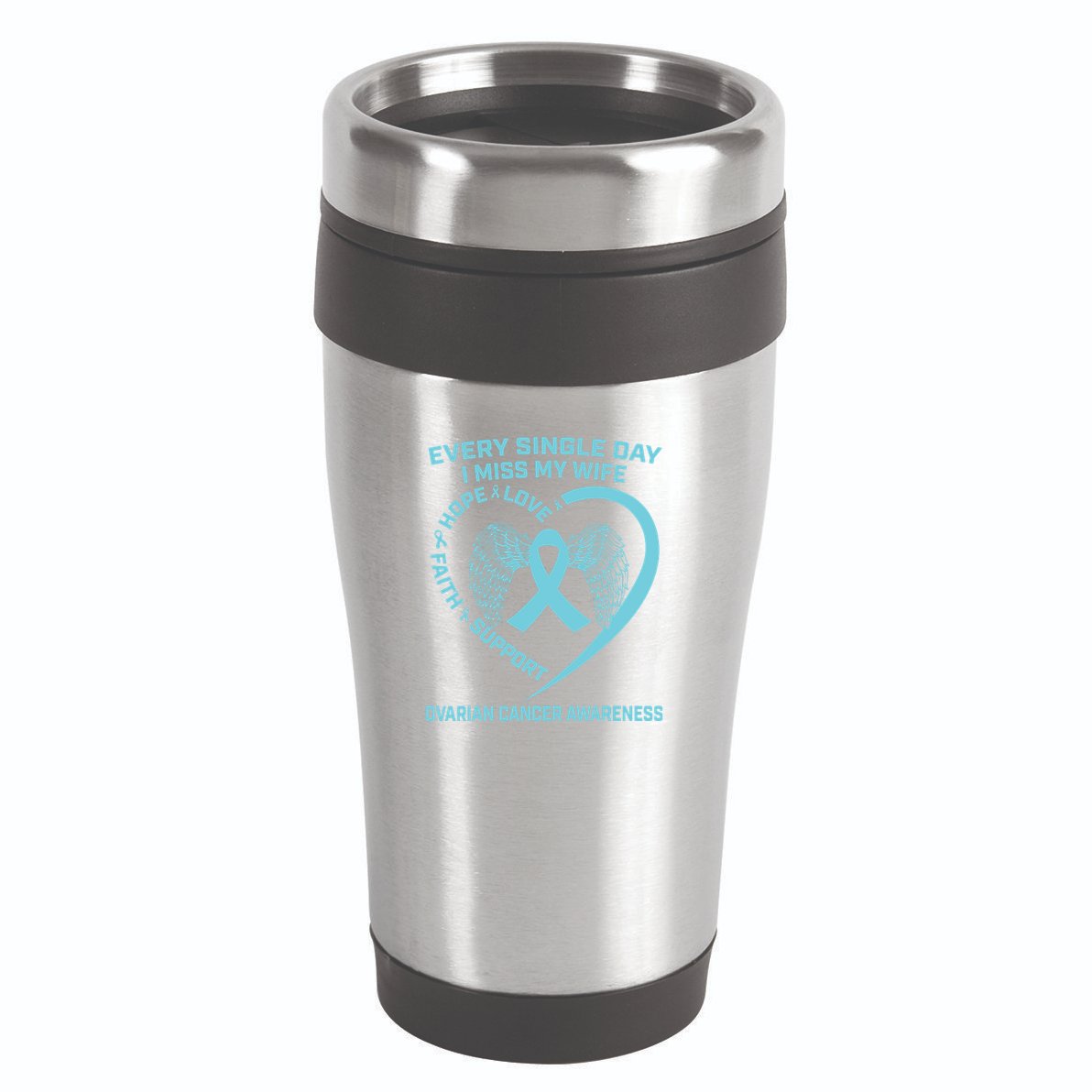 Teal Ribbon In Memory Of My Wife Ovarian Cancer Awareness 16oz Travel Tumbler