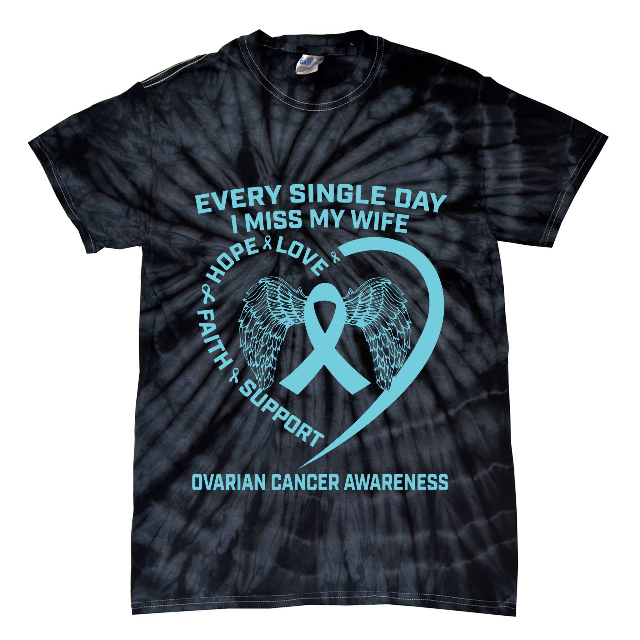 Teal Ribbon In Memory Of My Wife Ovarian Cancer Awareness Tie-Dye T-Shirt