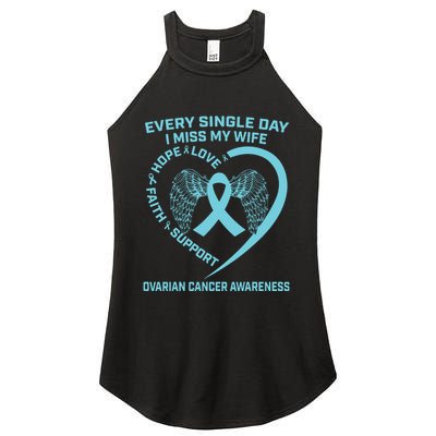 Teal Ribbon In Memory Of My Wife Ovarian Cancer Awareness Women's Perfect Tri Rocker Tank