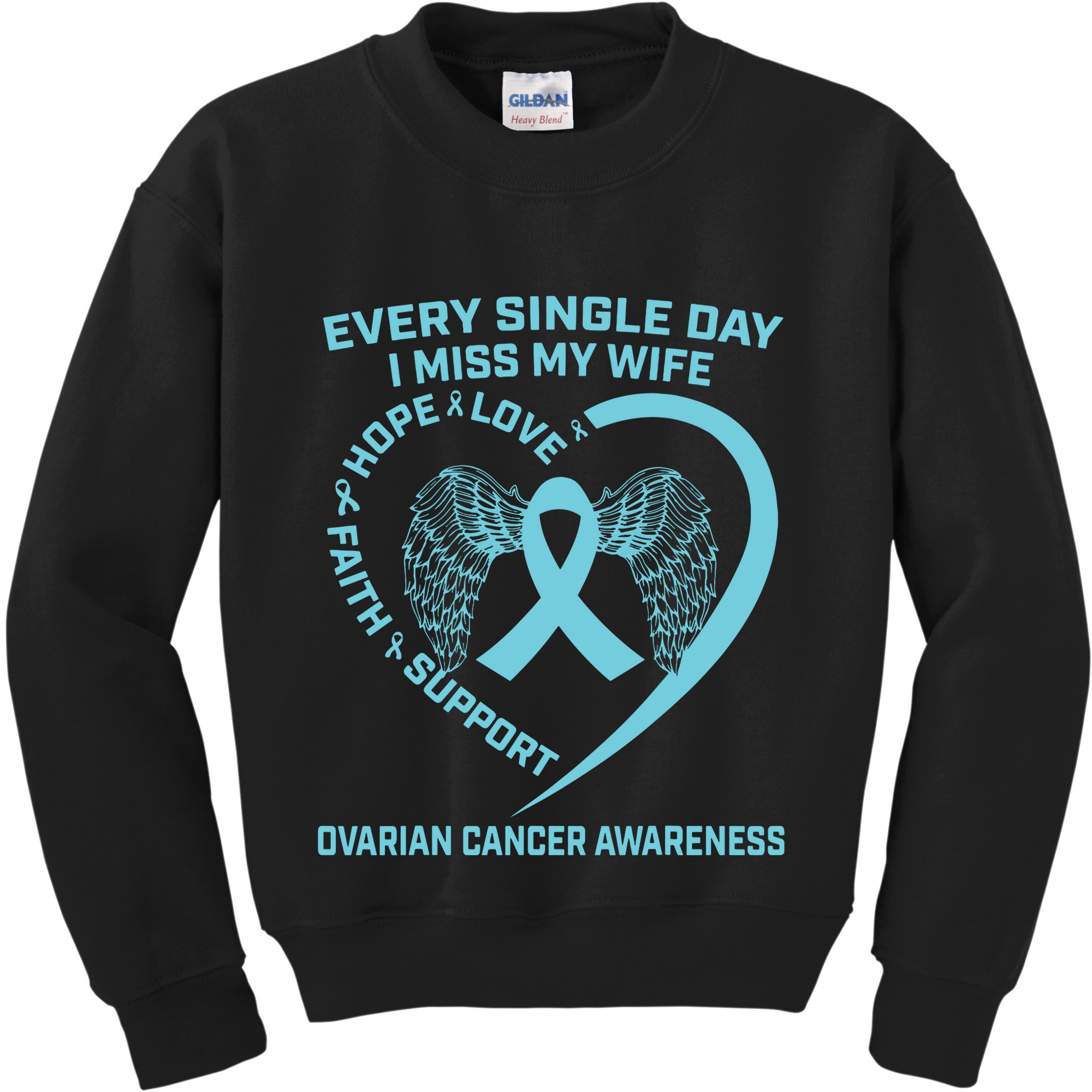 Teal Ribbon In Memory Of My Wife Ovarian Cancer Awareness Kids Sweatshirt