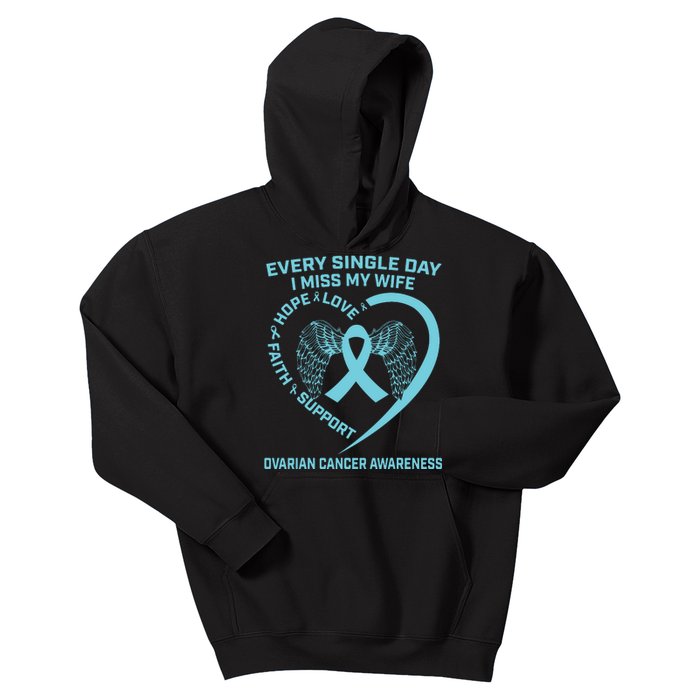 Teal Ribbon In Memory Of My Wife Ovarian Cancer Awareness Kids Hoodie