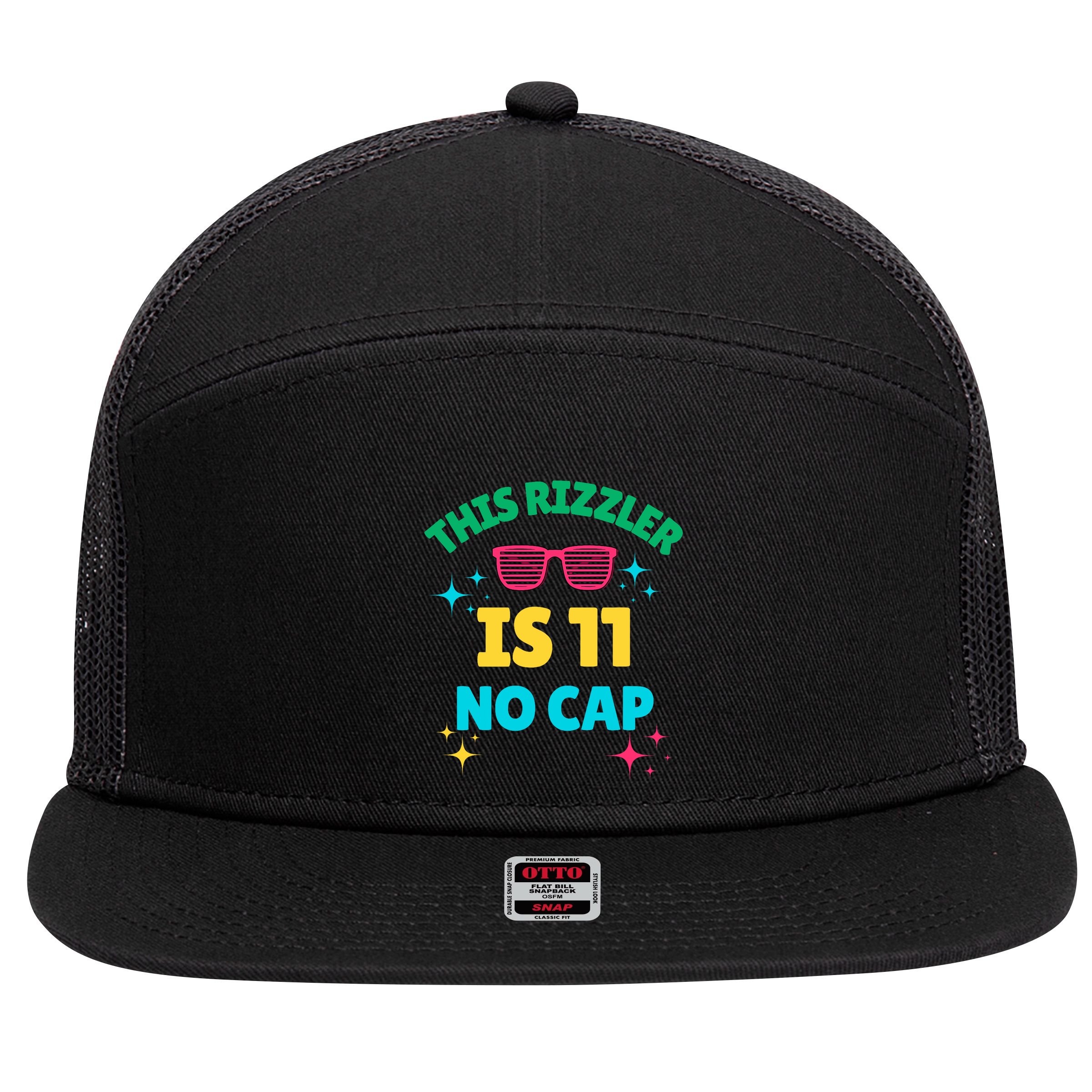 This Rizzler Is 11 Birthday Eleven 11 Birthday 7 Panel Mesh Trucker Snapback Hat