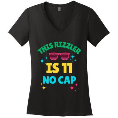This Rizzler Is 11 Birthday Eleven 11 Birthday Women's V-Neck T-Shirt