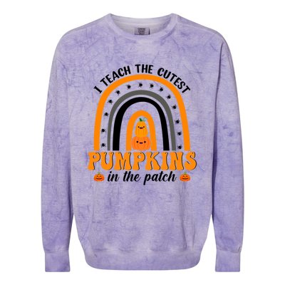 Teacher Rainbow I Teach The Cutest Pumpkins In The Patch Gift Colorblast Crewneck Sweatshirt