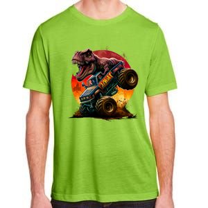 T Rex In Monster Truck With Sunset Adult ChromaSoft Performance T-Shirt