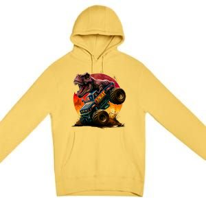 T Rex In Monster Truck With Sunset Premium Pullover Hoodie