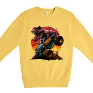 T Rex In Monster Truck With Sunset Premium Crewneck Sweatshirt