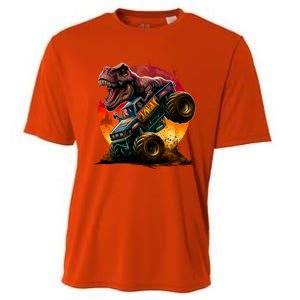 T Rex In Monster Truck With Sunset Cooling Performance Crew T-Shirt