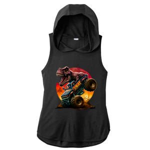 T Rex In Monster Truck With Sunset Ladies PosiCharge Tri-Blend Wicking Draft Hoodie Tank