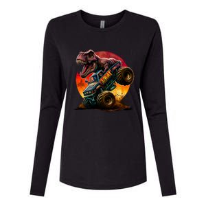 T Rex In Monster Truck With Sunset Womens Cotton Relaxed Long Sleeve T-Shirt