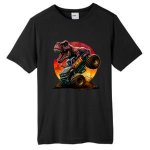 T Rex In Monster Truck With Sunset Tall Fusion ChromaSoft Performance T-Shirt