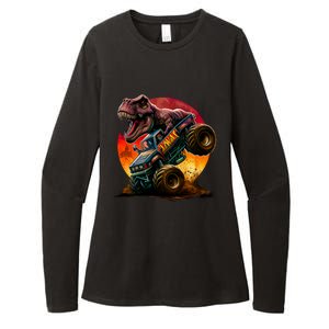 T Rex In Monster Truck With Sunset Womens CVC Long Sleeve Shirt