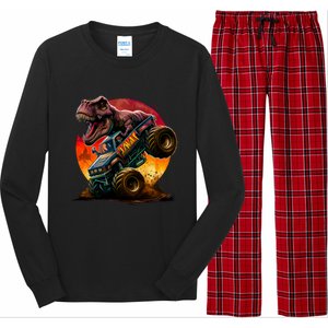 T Rex In Monster Truck With Sunset Long Sleeve Pajama Set