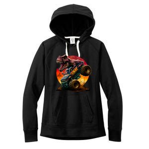 T Rex In Monster Truck With Sunset Women's Fleece Hoodie