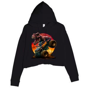 T Rex In Monster Truck With Sunset Crop Fleece Hoodie