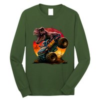 T Rex In Monster Truck With Sunset Long Sleeve Shirt