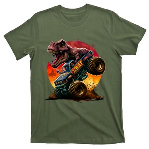 T Rex In Monster Truck With Sunset T-Shirt