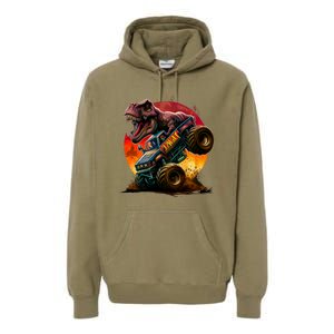 T Rex In Monster Truck With Sunset Premium Hoodie